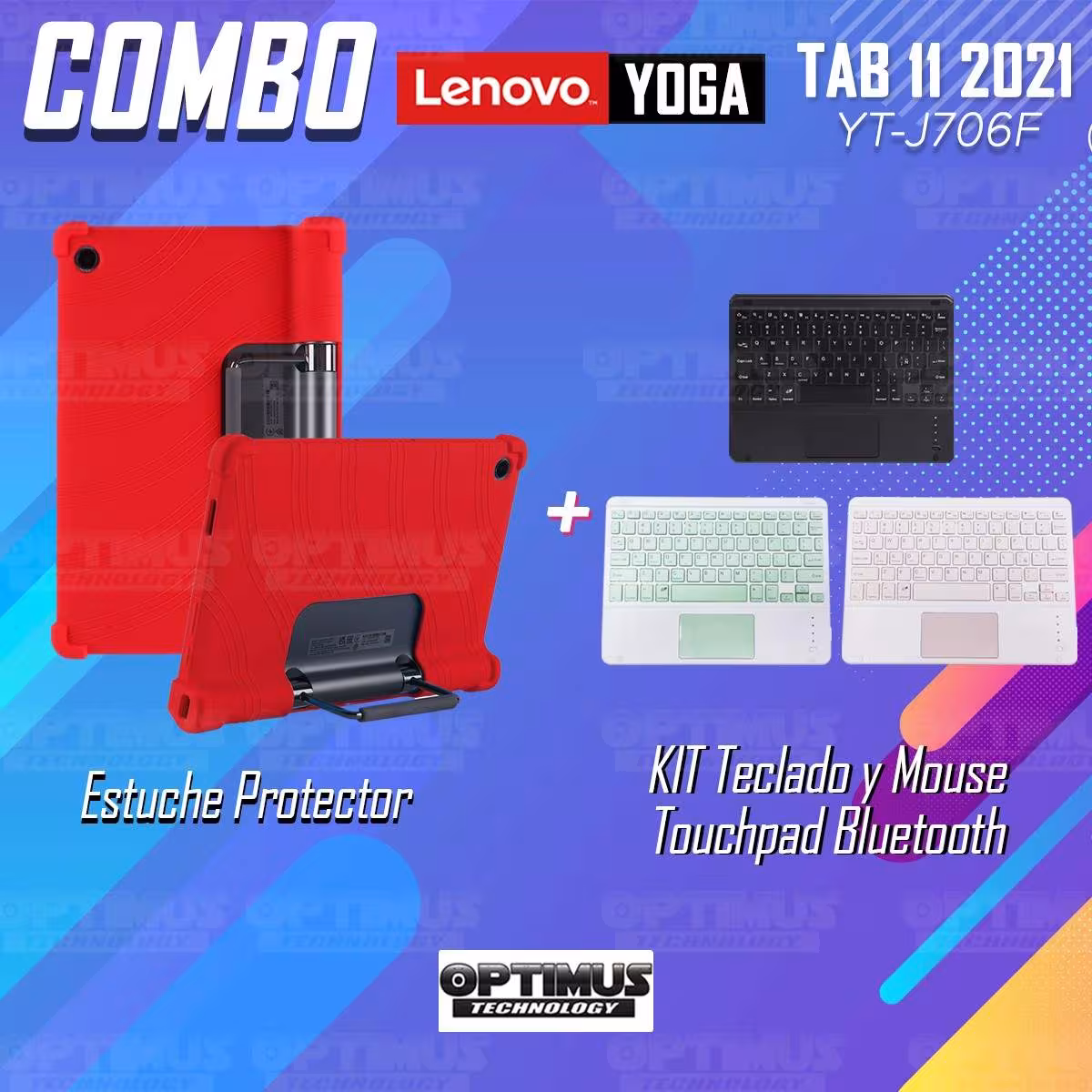 Kit Estuche Protector Antigolpes + Teclado Mouse Touchpad Bluetooth Lenovo Yoga Tab 11 2021 YT-J706F OPTIMUS TECHNOLOGY™ - 29