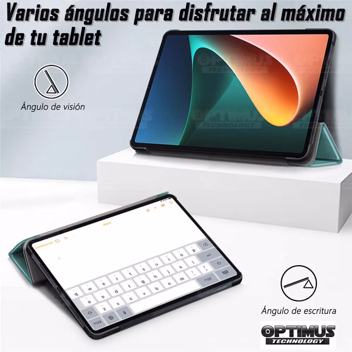 Kit Case Forro Protector + Teclado y Mouse Ratón Bluetooth para Tablet Xiaomi Mi Pad 5 OPTIMUS TECHNOLOGY™ - 48