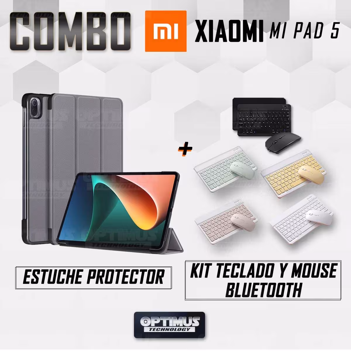Kit Case Forro Protector + Teclado y Mouse Ratón Bluetooth para Tablet Xiaomi Mi Pad 5 OPTIMUS TECHNOLOGY™ - 31
