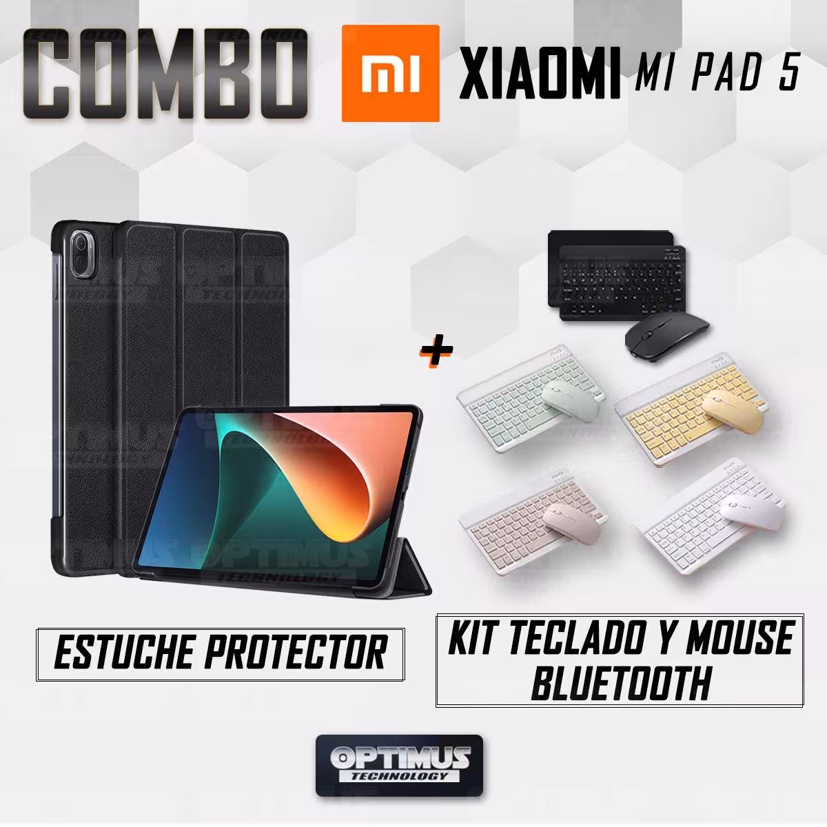 Kit Case Forro Protector + Teclado y Mouse Ratón Bluetooth para Tablet Xiaomi Mi Pad 5 OPTIMUS TECHNOLOGY™ - 35