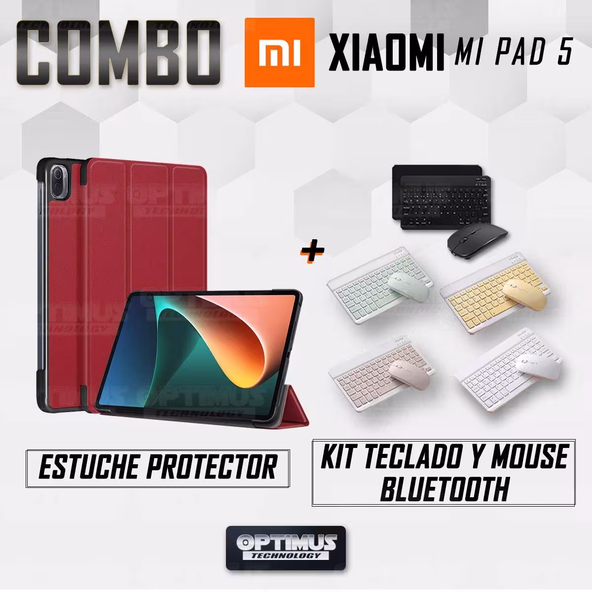 Kit Case Forro Protector + Teclado y Mouse Ratón Bluetooth para Tablet Xiaomi Mi Pad 5 OPTIMUS TECHNOLOGY™ - 39