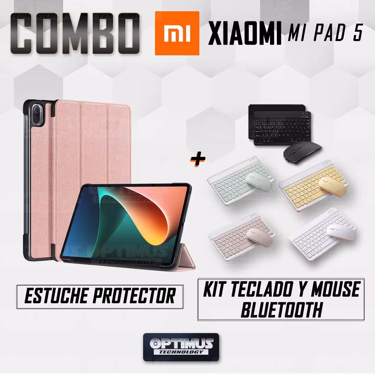 Kit Case Forro Protector + Teclado y Mouse Ratón Bluetooth para Tablet Xiaomi Mi Pad 5 OPTIMUS TECHNOLOGY™ - 43