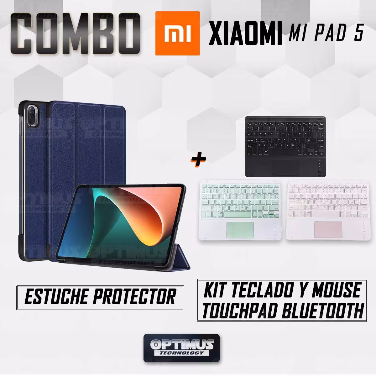 Kit Case Folio Protector + Teclado Mouse Touchpad Bluetooth para Tablet Xiaomi Mi Pad 5 OPTIMUS TECHNOLOGY™ - 17