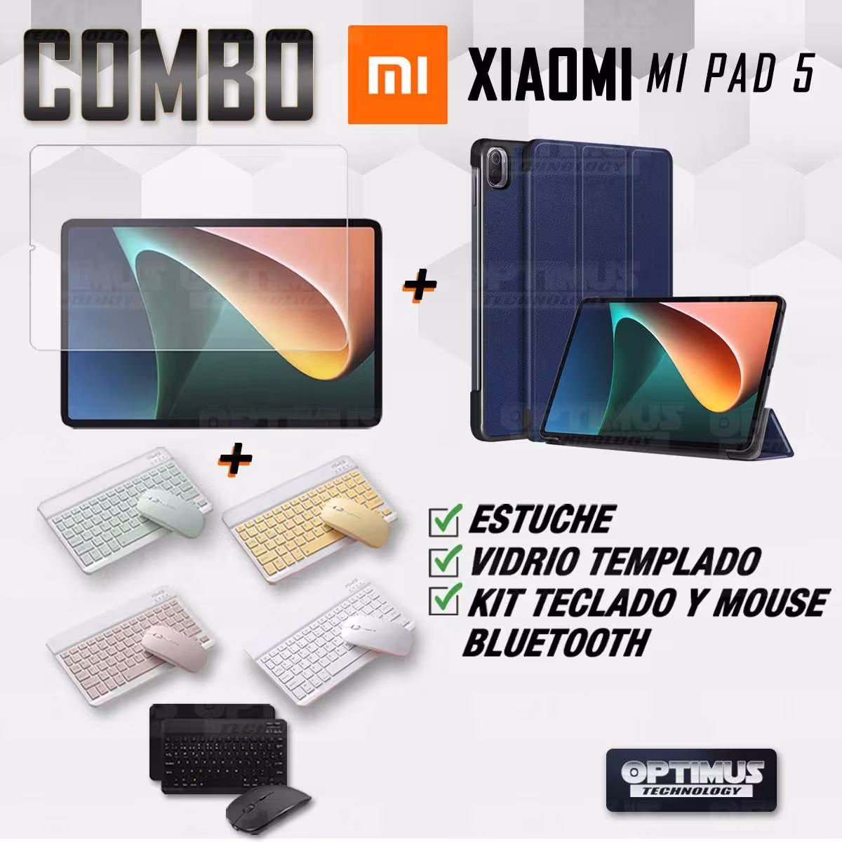 Kit Vidrio templado + Case Protector + Teclado y Mouse Bluetooth Tablet Xiaomi Mi Pad 5 OPTIMUS TECHNOLOGY™ - 27