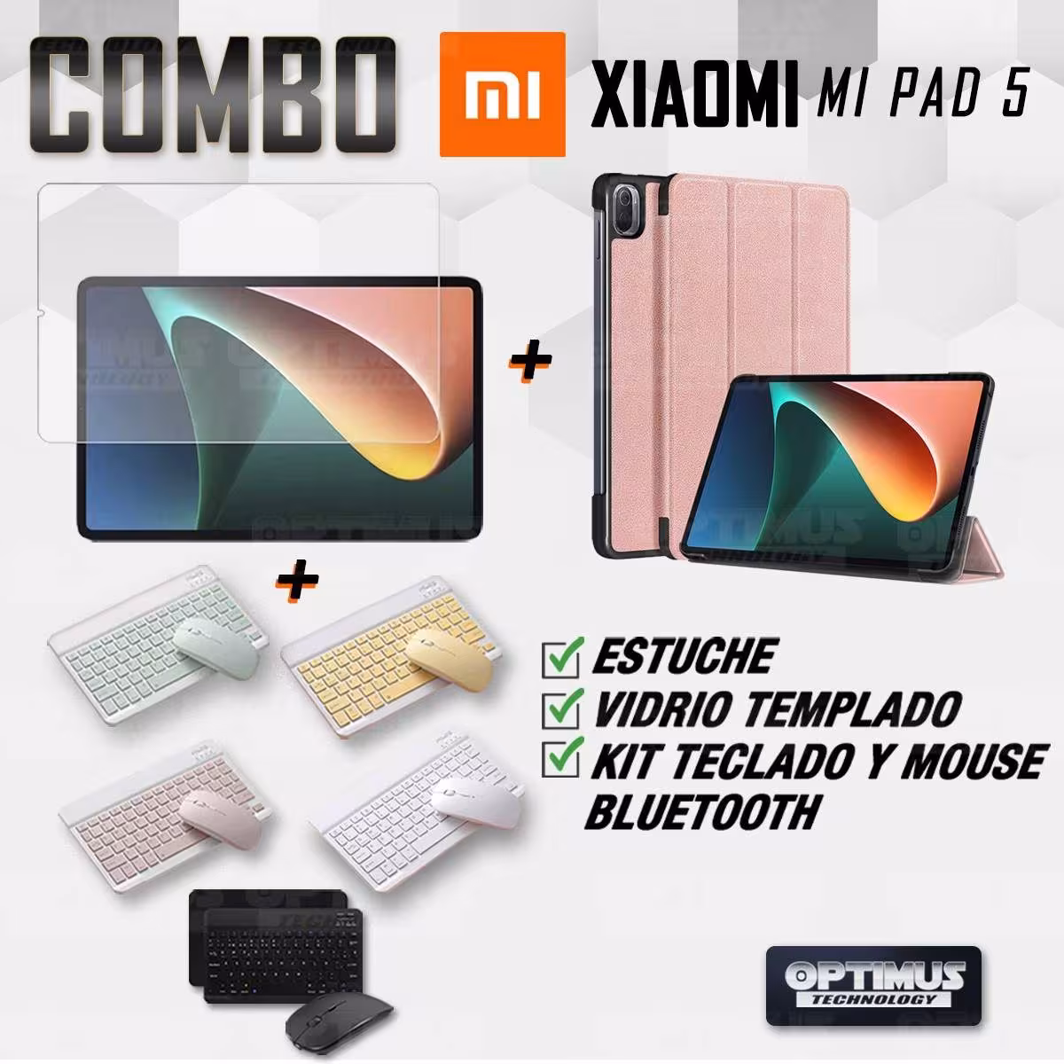 Kit Vidrio templado + Case Protector + Teclado y Mouse Bluetooth Tablet Xiaomi Mi Pad 5 OPTIMUS TECHNOLOGY™ - 43