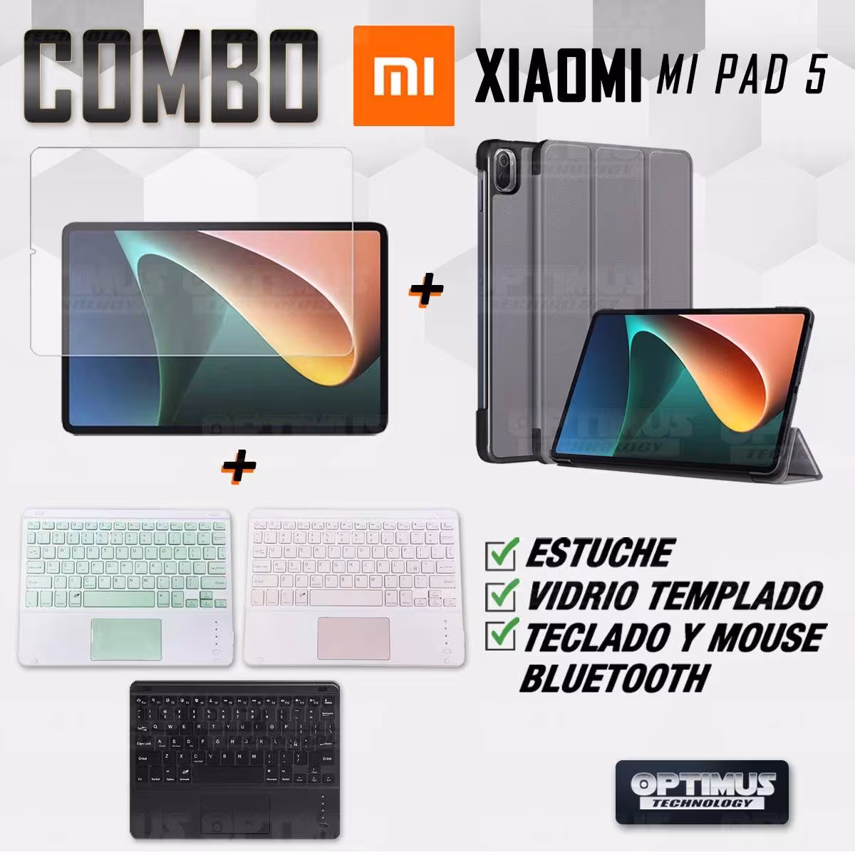 Kit Vidrio templado + Case Protector + Teclado Touchpad Bluetooth Tablet Xiaomi Mi Pad 5 OPTIMUS TECHNOLOGY™ - 21