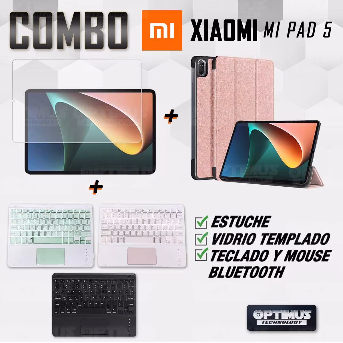 Kit Vidrio templado + Case Protector + Teclado Touchpad Bluetooth Tablet Xiaomi Mi Pad 5 OPTIMUS TECHNOLOGY™ - 34