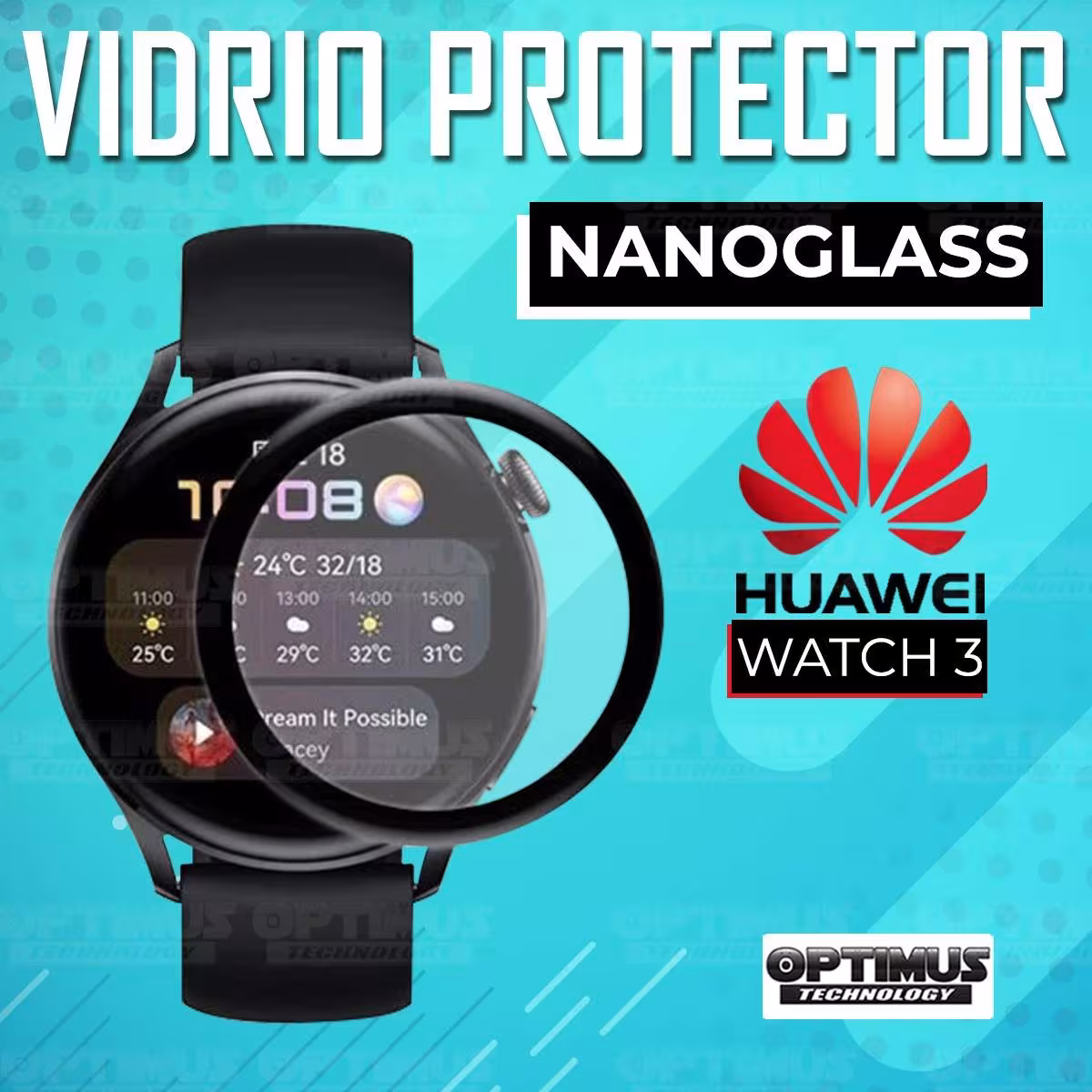 Vidrio Templado Cerámico Nanoglass Para Reloj Smartwatch Huawei Watch 3 46mm | OPTIMUS TECHNOLOGY™ | VTP-CR-HW3-46 |