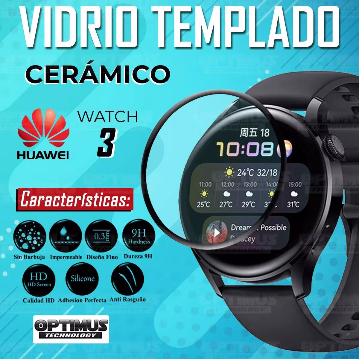Vidrio Templado Cerámico Nanoglass Para Reloj Smartwatch Huawei Watch 3 46mm | OPTIMUS TECHNOLOGY™ | VTP-CR-HW3-46 |