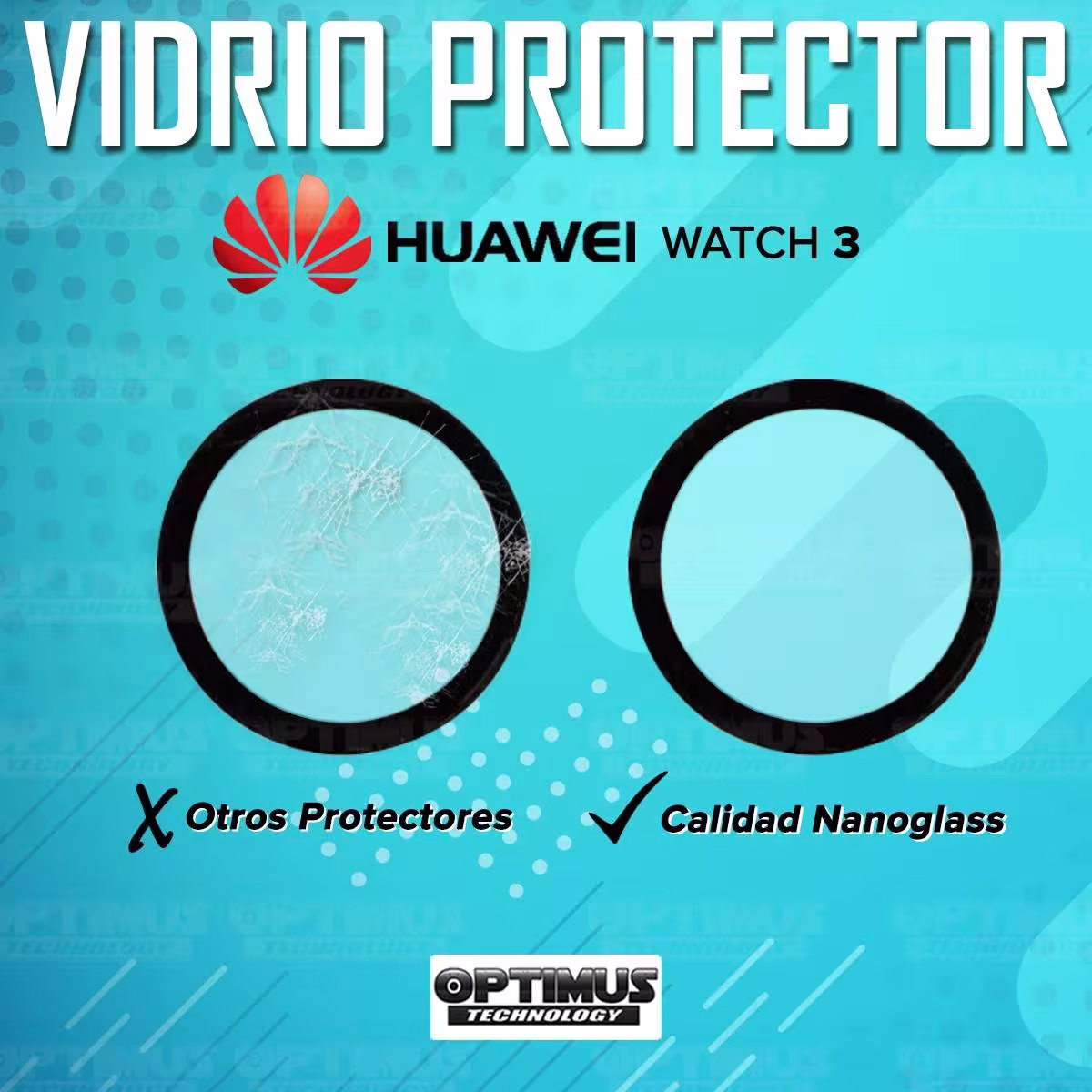 Vidrio Templado Cerámico Nanoglass Para Reloj Smartwatch Huawei Watch 3 46mm | OPTIMUS TECHNOLOGY™ | VTP-CR-HW3-46 |
