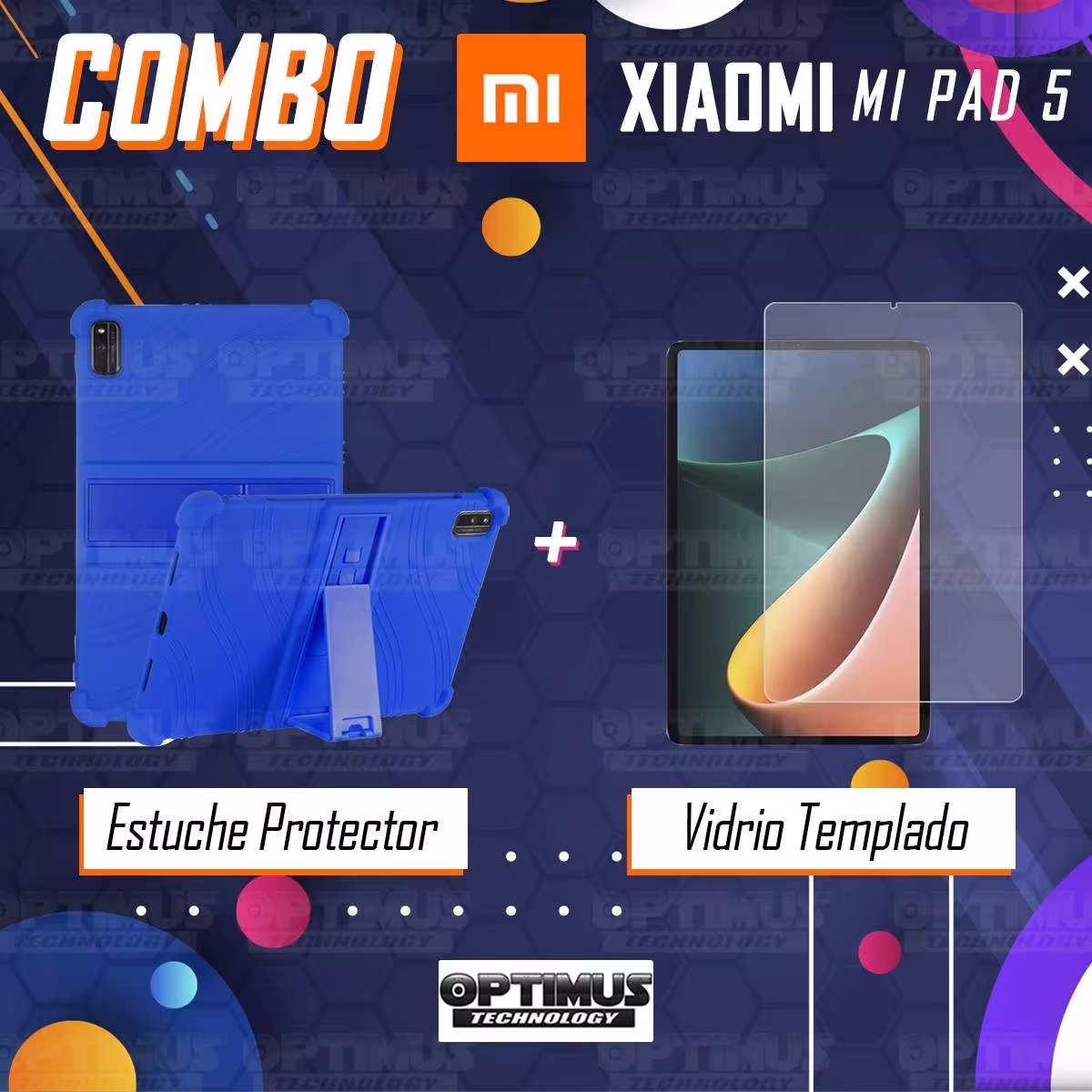 Kit Vidrio templado y Estuche Protector de goma antigolpes con soporte Tablet Xiaomi Mi Pad 5 OPTIMUS TECHNOLOGY™ - 2
