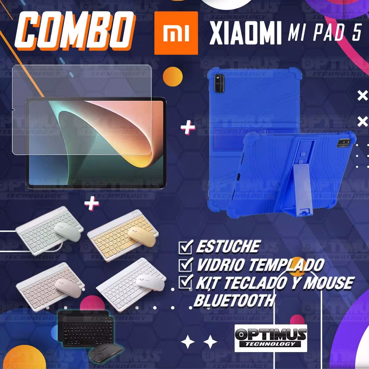 Kit Vidrio templado + Estuche Protector Goma + Teclado Bluetooth Tablet Xiaomi Mi Pad 5 OPTIMUS TECHNOLOGY™ - 27