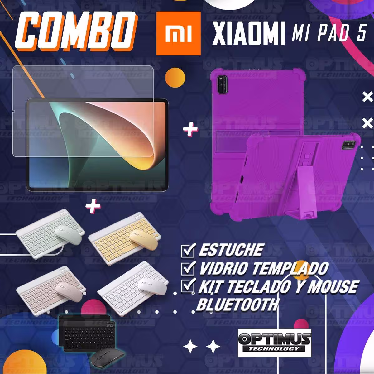 Kit Vidrio templado + Estuche Protector Goma + Teclado Bluetooth Tablet Xiaomi Mi Pad 5 OPTIMUS TECHNOLOGY™ - 31