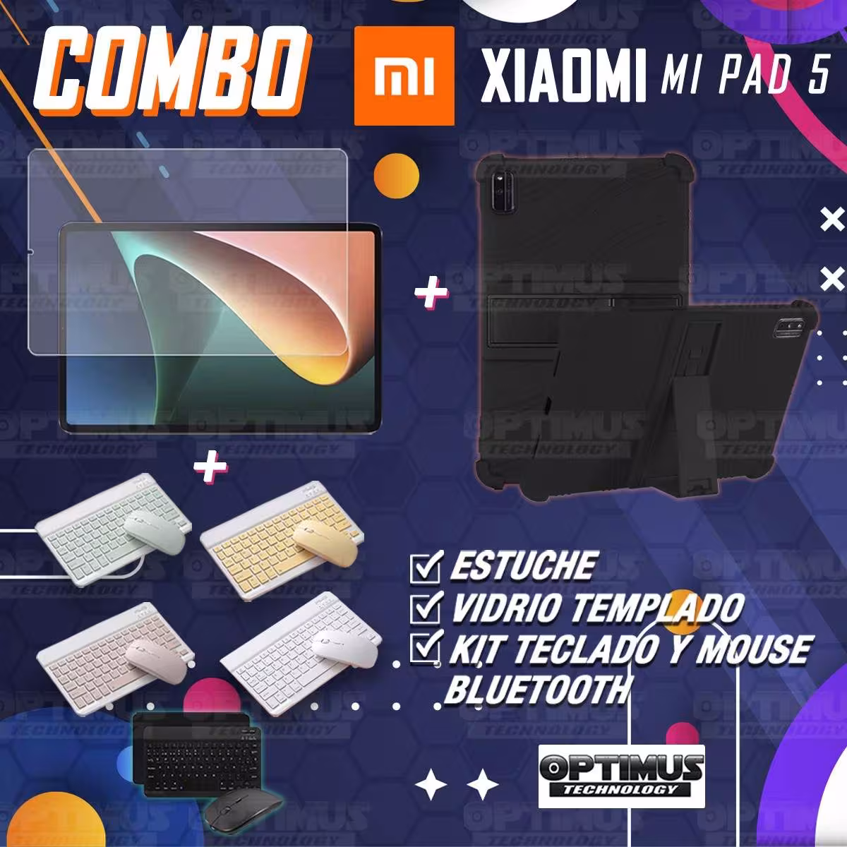 Kit Vidrio templado + Estuche Protector Goma + Teclado Bluetooth Tablet Xiaomi Mi Pad 5 OPTIMUS TECHNOLOGY™ - 35