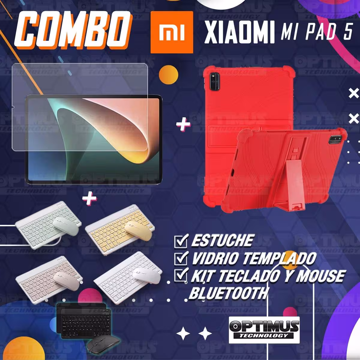 Kit Vidrio templado + Estuche Protector Goma + Teclado Bluetooth Tablet Xiaomi Mi Pad 5 OPTIMUS TECHNOLOGY™ - 39