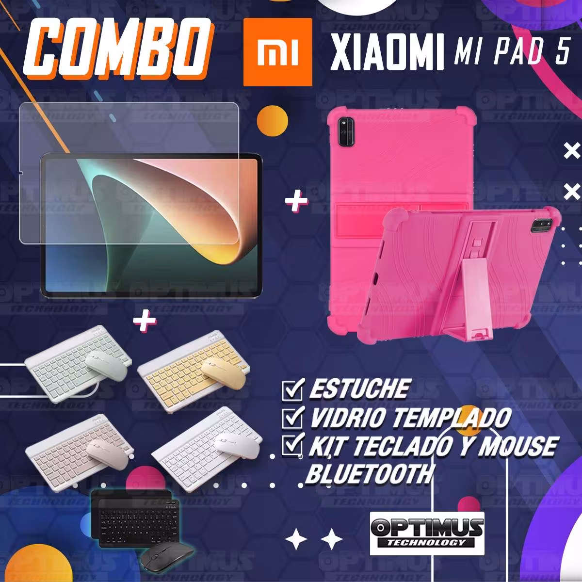 Kit Vidrio templado + Estuche Protector Goma + Teclado Bluetooth Tablet Xiaomi Mi Pad 5 OPTIMUS TECHNOLOGY™ - 43