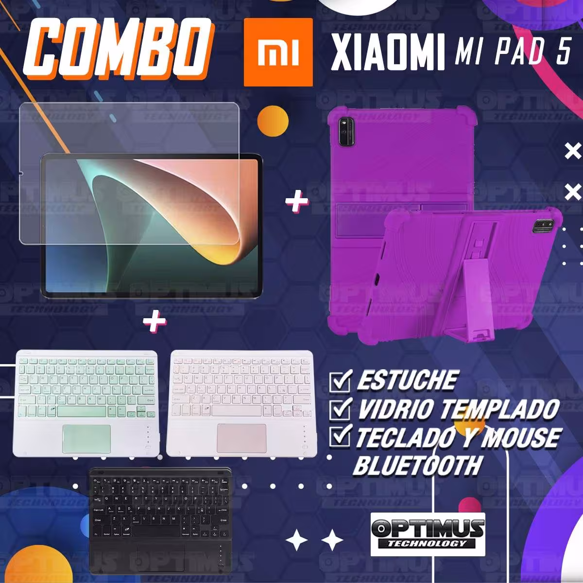 Kit Vidrio templado + Estuche Protector + Teclado Touchpad Bluetooth Tablet Xiaomi Mi Pad 5 OPTIMUS TECHNOLOGY™ - 21