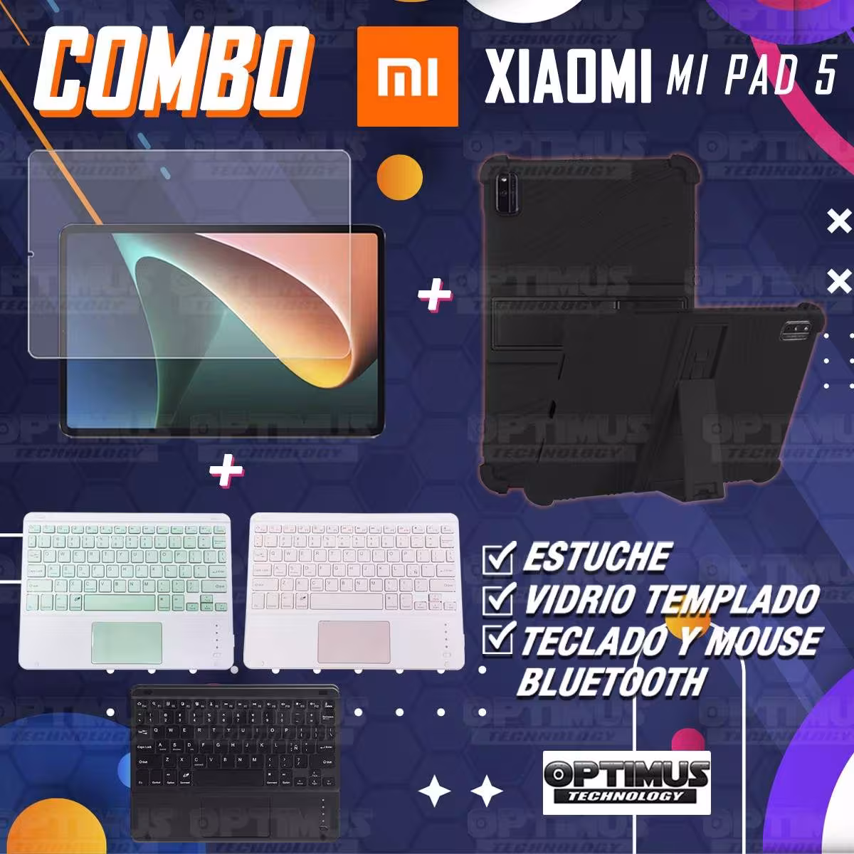 Kit Vidrio templado + Estuche Protector + Teclado Touchpad Bluetooth Tablet Xiaomi Mi Pad 5 OPTIMUS TECHNOLOGY™ - 25