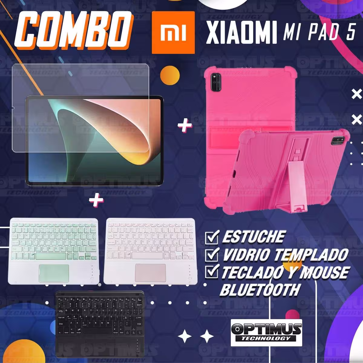 Kit Vidrio templado + Estuche Protector + Teclado Touchpad Bluetooth Tablet Xiaomi Mi Pad 5 OPTIMUS TECHNOLOGY™ - 33