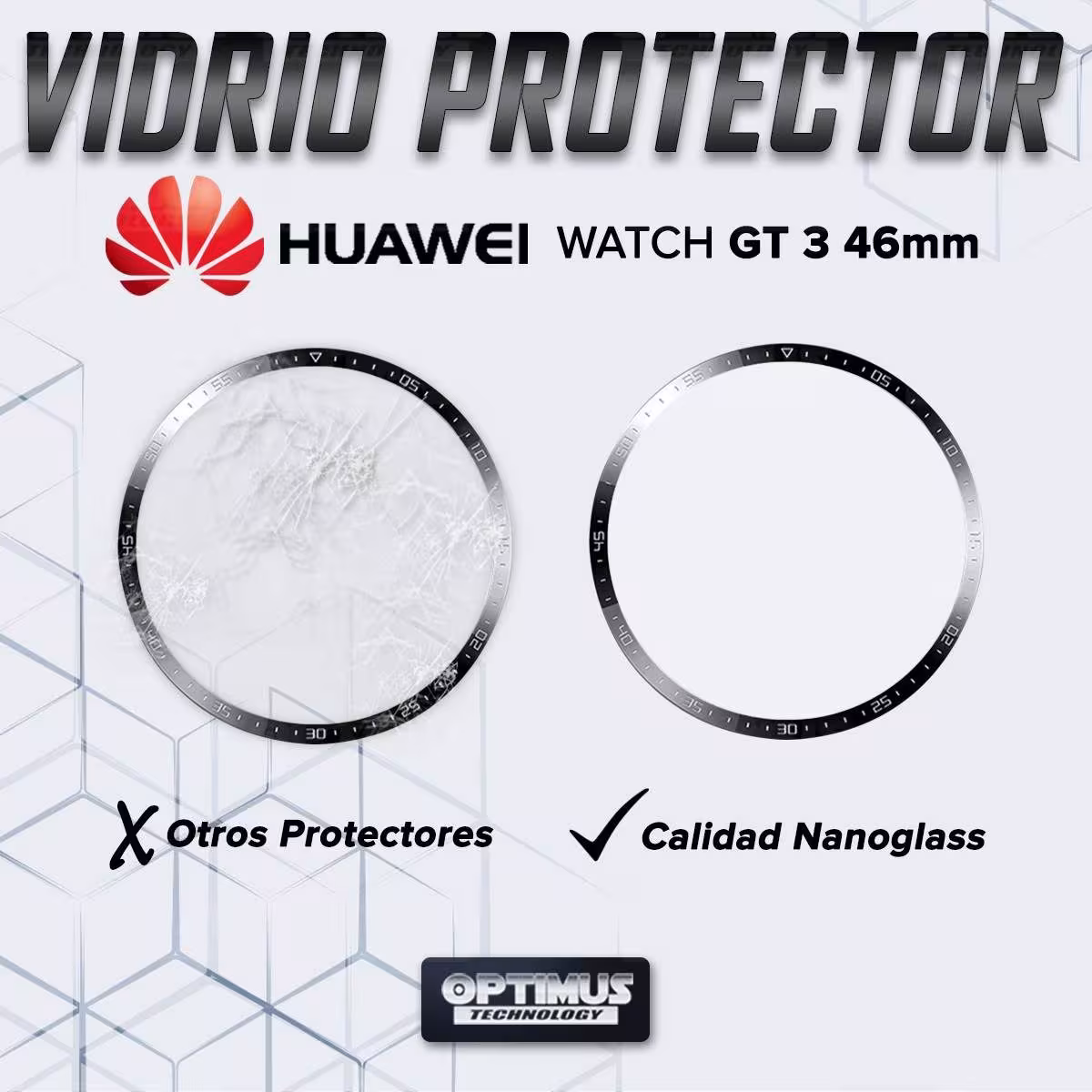 Vidrio Templado Cerámico Nanoglass Para Reloj Smartwatch Huawei Watch GT3 46mm | OPTIMUS TECHNOLOGY™ | VTP-CR-HW-GT3-46 |