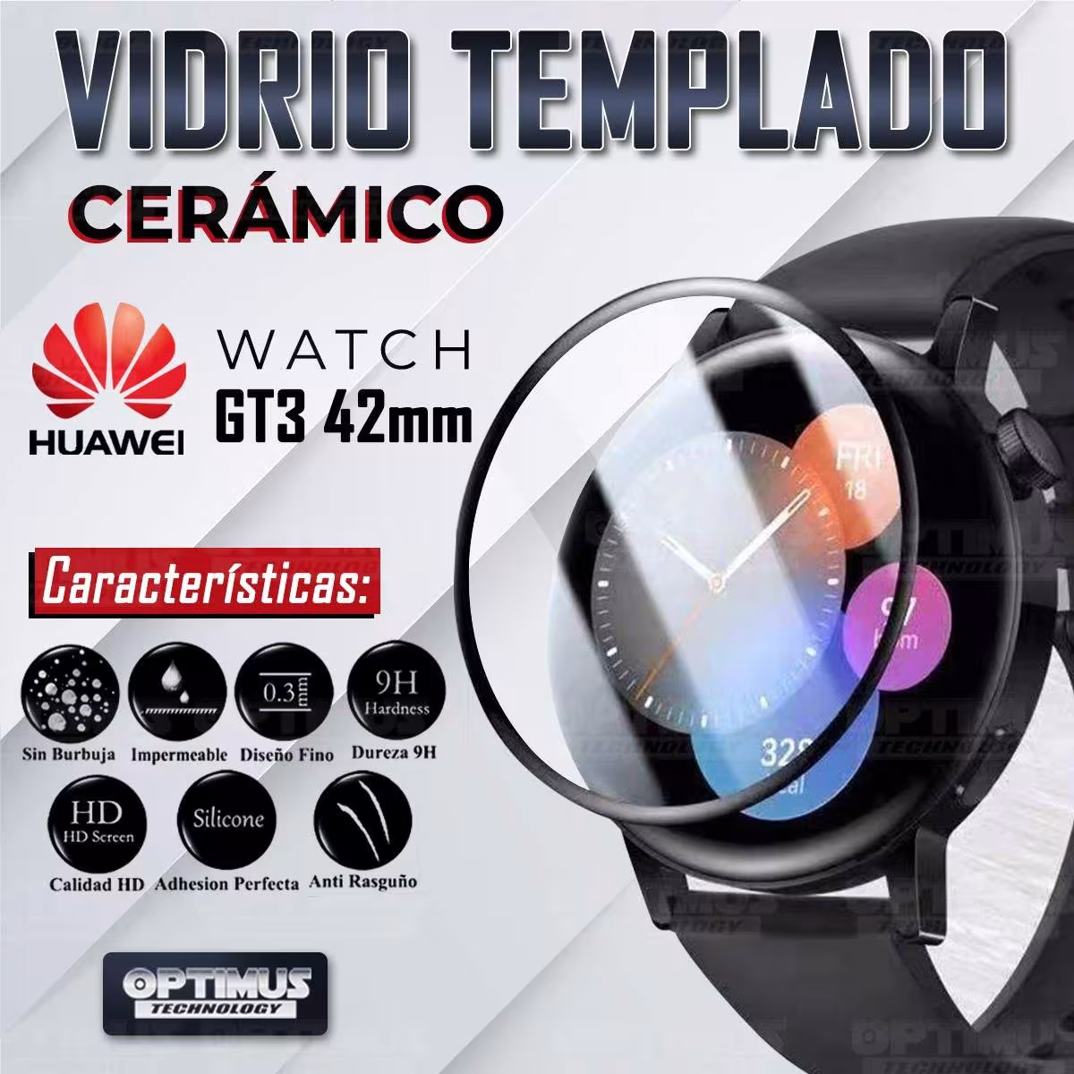 Vidrio Templado Cerámico Nanoglass Para Reloj Smartwatch Huawei Watch GT3 42mm | OPTIMUS TECHNOLOGY™ | VTP-CR-HW-GT3-42 |