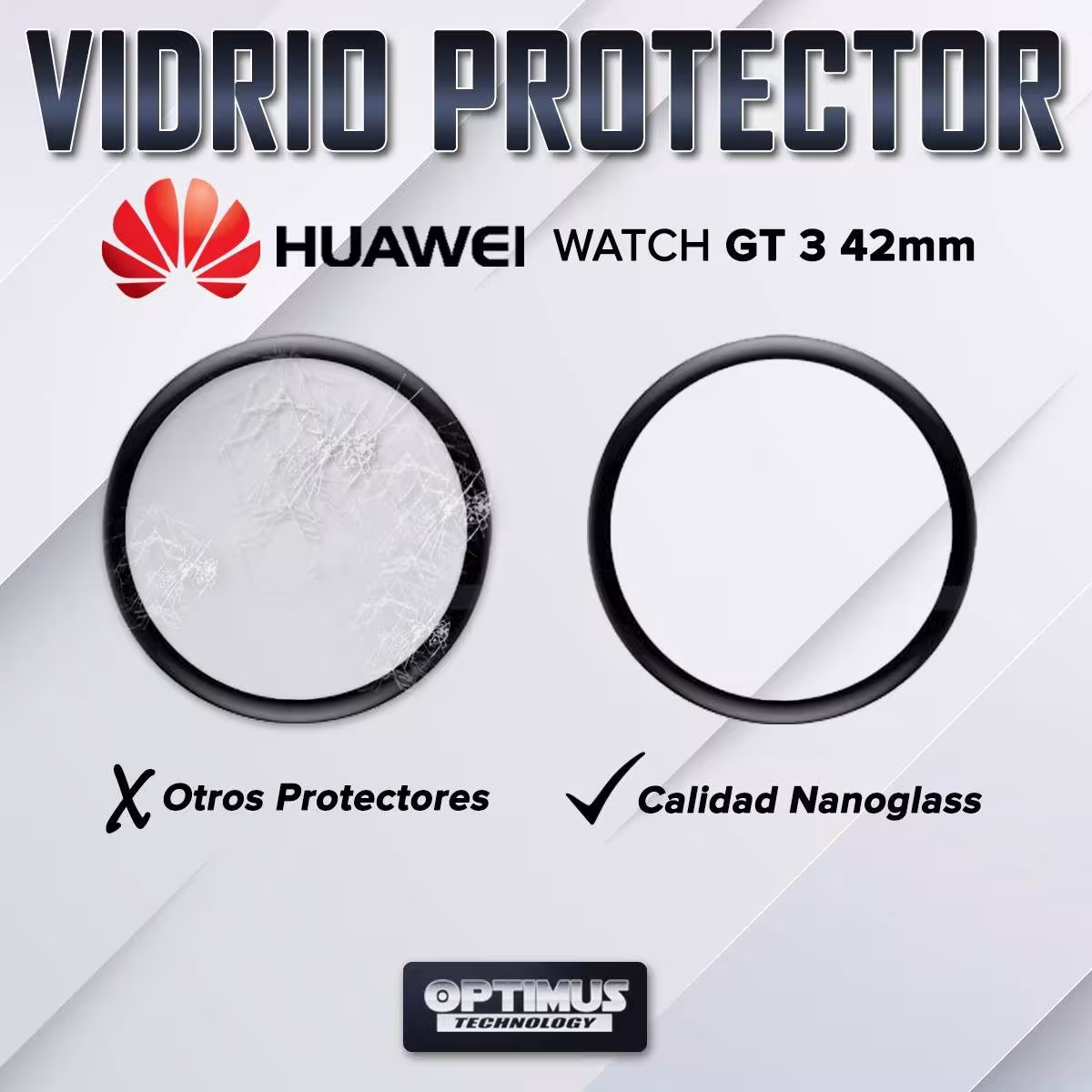 Vidrio Templado Cerámico Nanoglass Para Reloj Smartwatch Huawei Watch GT3 42mm | OPTIMUS TECHNOLOGY™ | VTP-CR-HW-GT3-42 |