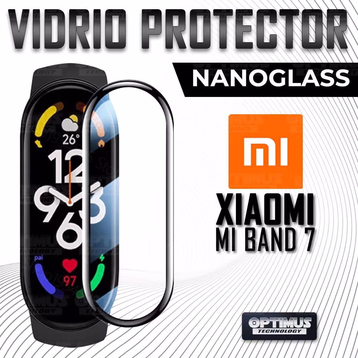 Vidrio Templado Cerámico Nanoglass Para Reloj Smartwatch Xiaomi Mi Band 7 | OPTIMUS TECHNOLOGY™ | VTP-CR-XMI-MB7 |