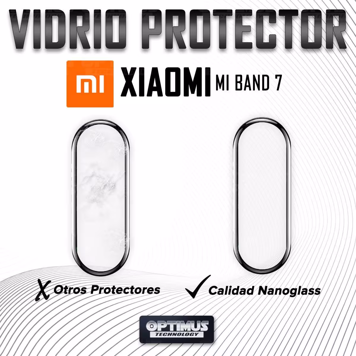 Vidrio Templado Cerámico Nanoglass Para Reloj Smartwatch Xiaomi Mi Band 7 | OPTIMUS TECHNOLOGY™ | VTP-CR-XMI-MB7 |