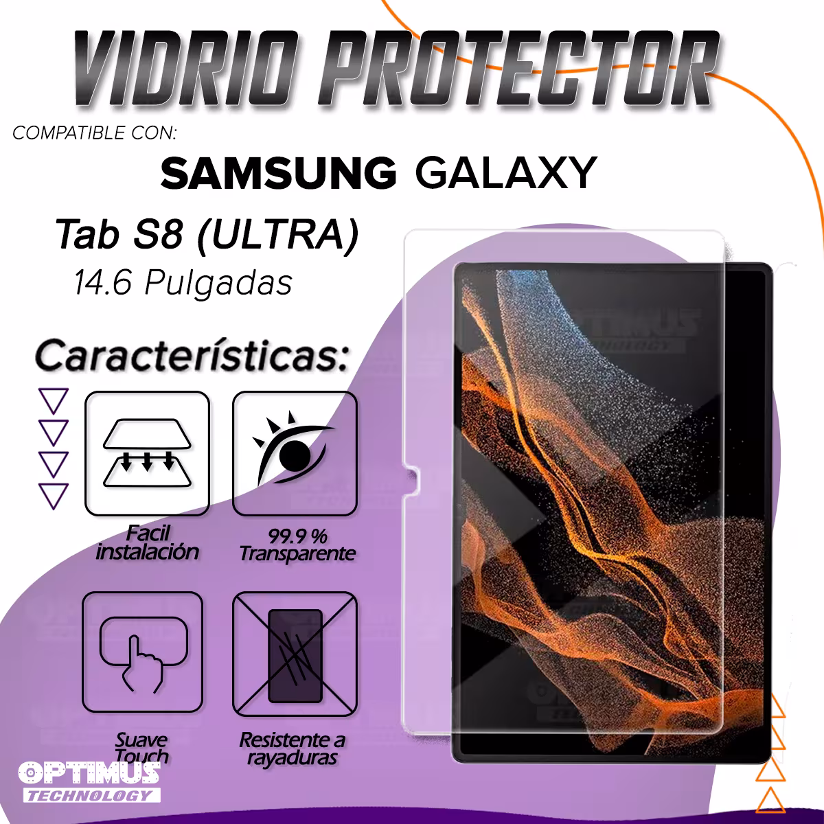 Vidrio Cristal Templado Protector Compatible Para Tablet Samsung Galaxy Tab S8 Ultra 14.6 Pulgadas OPTIMUS TECHNOLOGY™ - 2