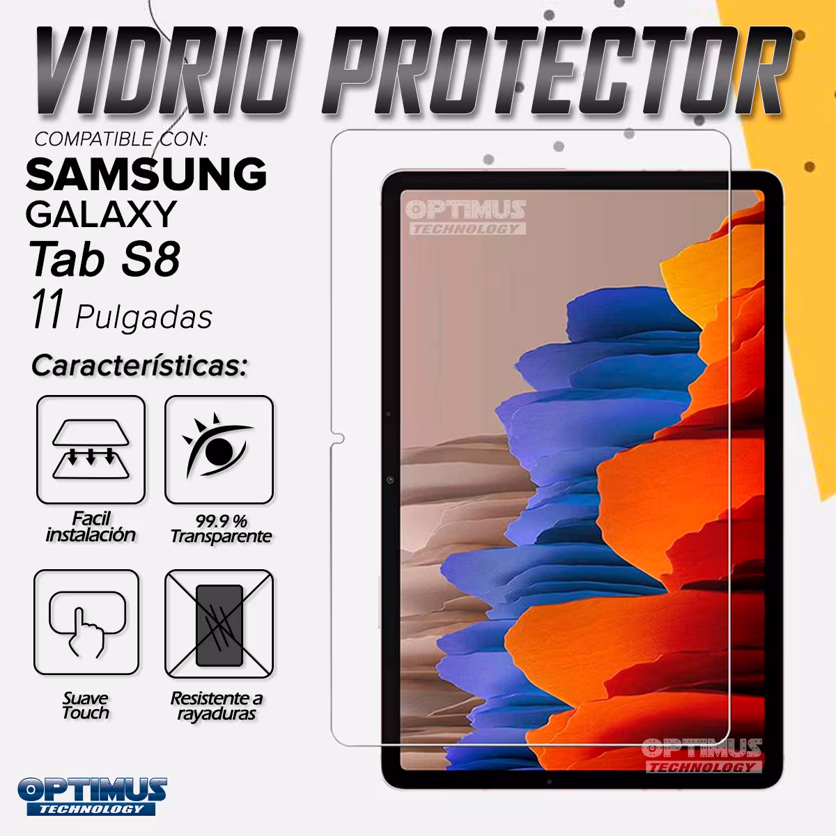 Kit Vidrio y Forro Tablet Samsung Galaxy Tab S8 11 Pug Pulgadas Antigolpes | OPTIMUS TECHNOLOGY™ | SGS811-300 |