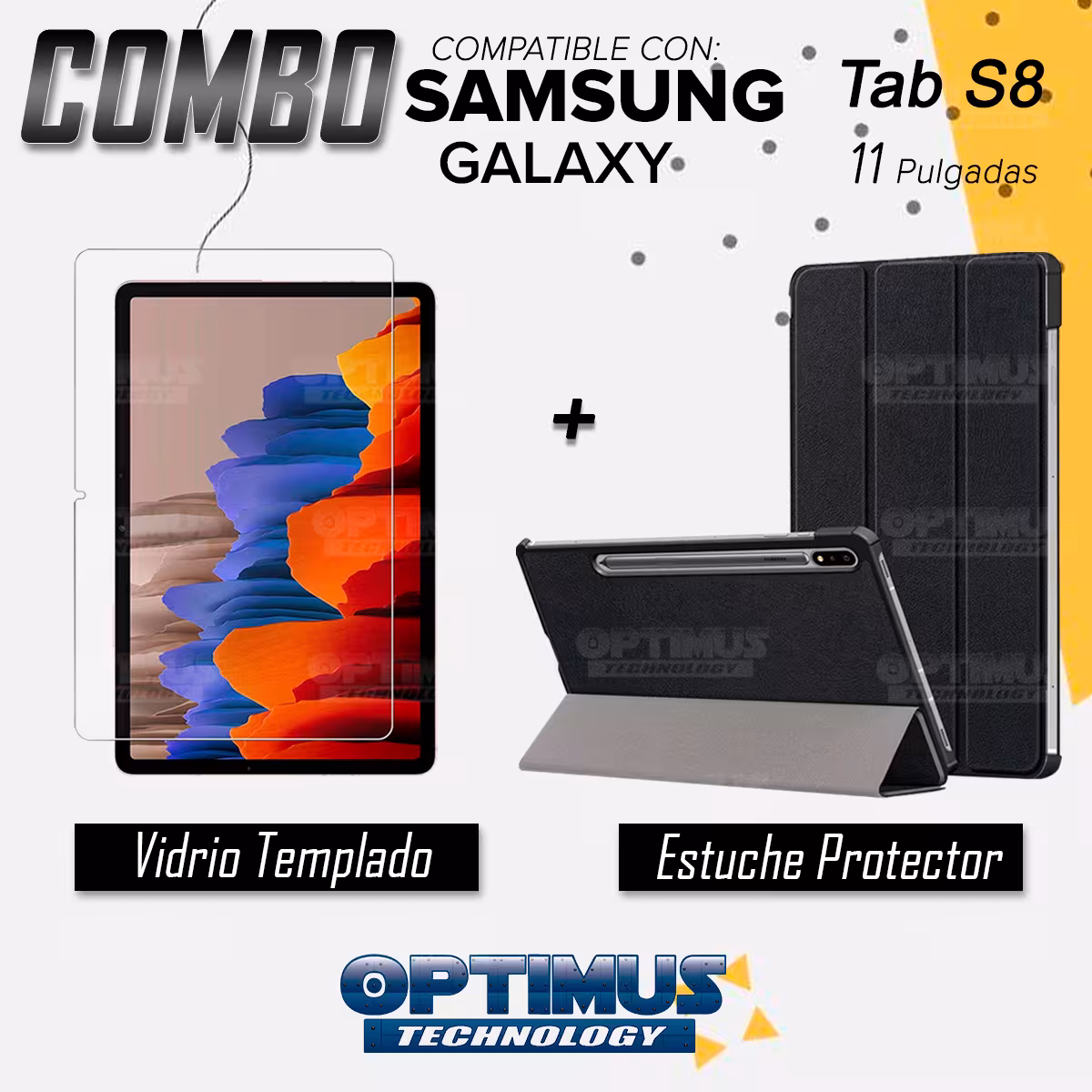 Kit Vidrio y Forro Tablet Samsung Galaxy Tab S8 11 Pug Pulgadas Antigolpes | OPTIMUS TECHNOLOGY™ | SGS811-300 |