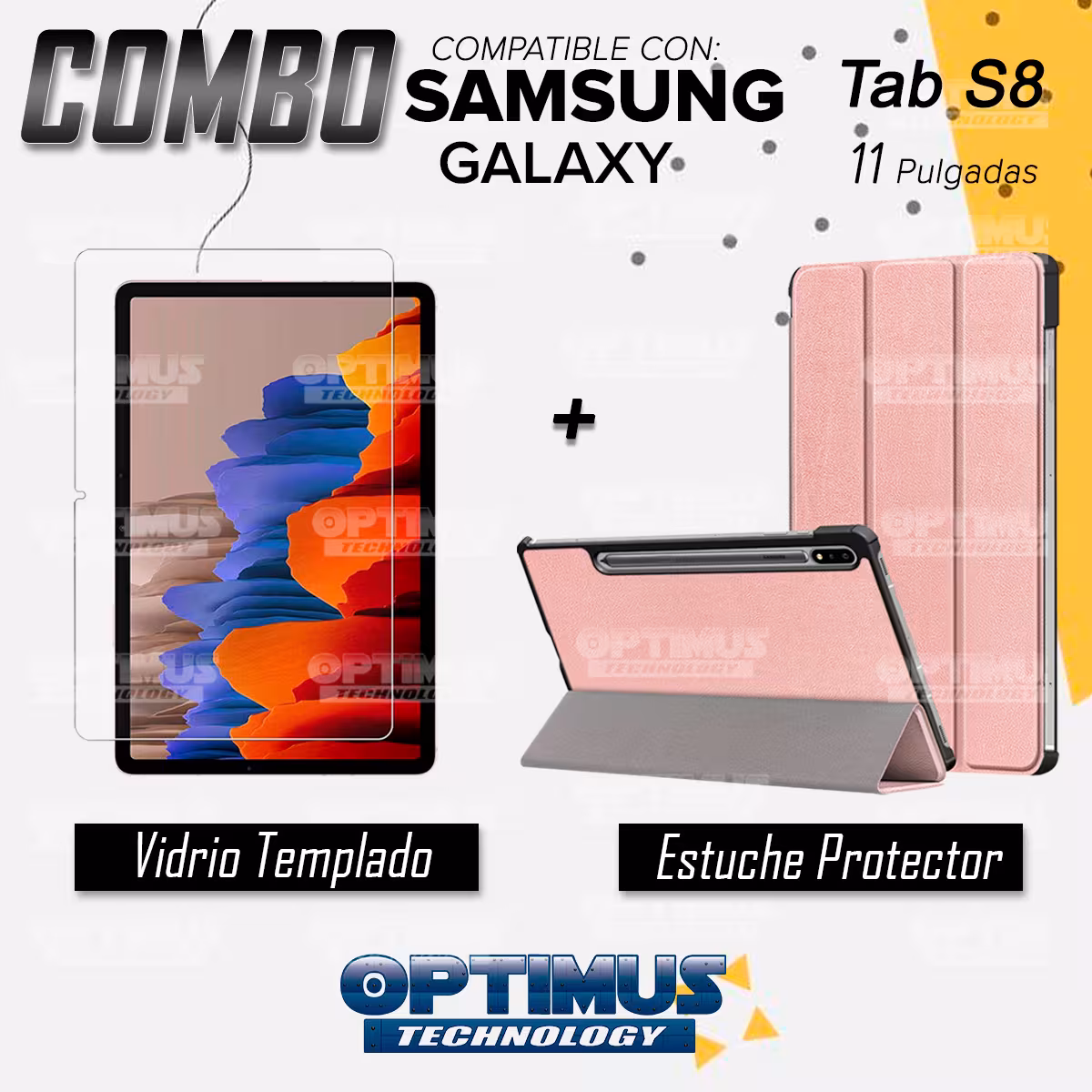 Kit Vidrio y Forro Tablet Samsung Galaxy Tab S8 11 Pug Pulgadas Antigolpes | OPTIMUS TECHNOLOGY™ | SGS811-300 |