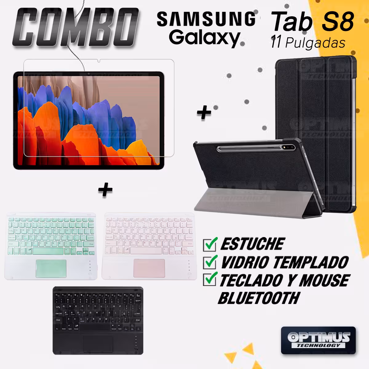 Estuche tapa + Teclado Mouse Touchpad para Galaxy Samsung Tablet S8 11 Pulgadas | OPTIMUS TECHNOLOGY™ | SGS811-400 |