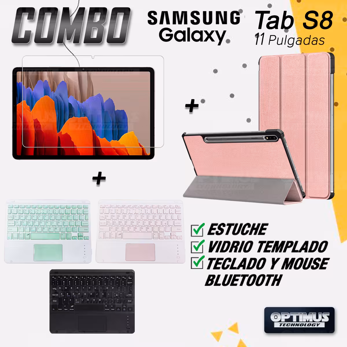 Estuche tapa + Teclado Mouse Touchpad para Galaxy Samsung Tablet S8 11 Pulgadas | OPTIMUS TECHNOLOGY™ | SGS811-400 |