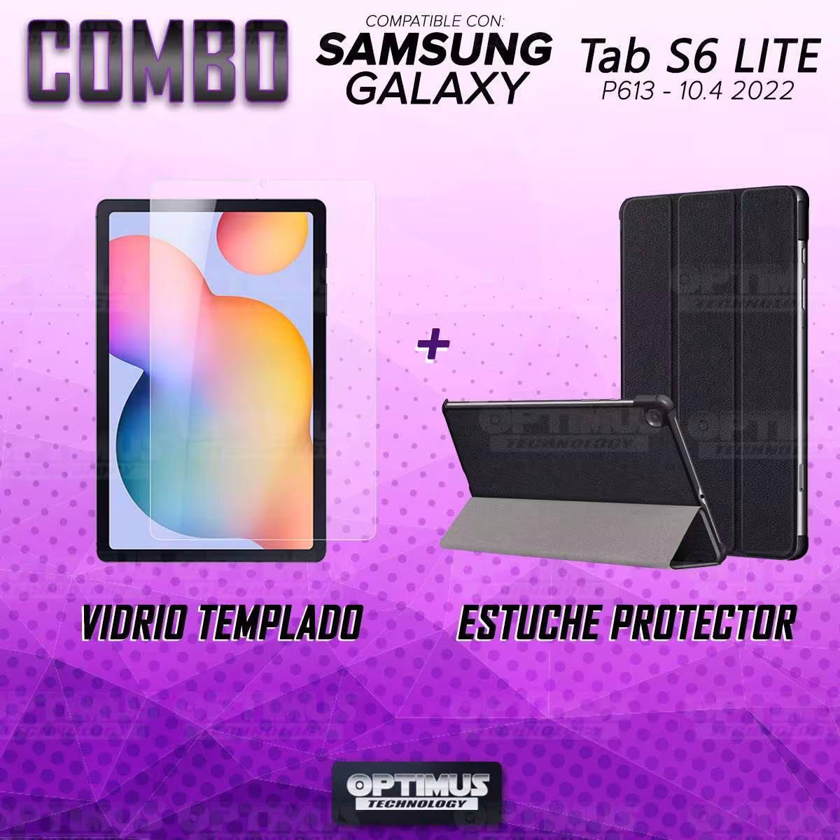 Kit Vidrio Cristal Templado Y Estuche Case Protector para Tablet Samsung Galaxy Tab S6 Lite 10.4 2022 P619 - P613 OPTIMUS TECHNO