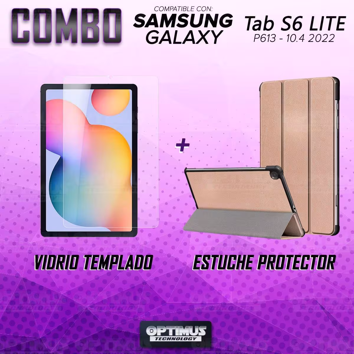 Kit Vidrio Cristal Templado Y Estuche Case Protector para Tablet Samsung Galaxy Tab S6 Lite 10.4 2022 P619 - P613 OPTIMUS TECHNO