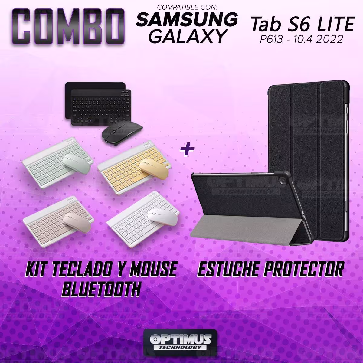 Kit Case Forro Protector + Teclado y Mouse Ratón Bluetooth para Tablet Samsung Galaxy Tab S6 Lite 10.4 2022 P619 - P613 OPTIMUS