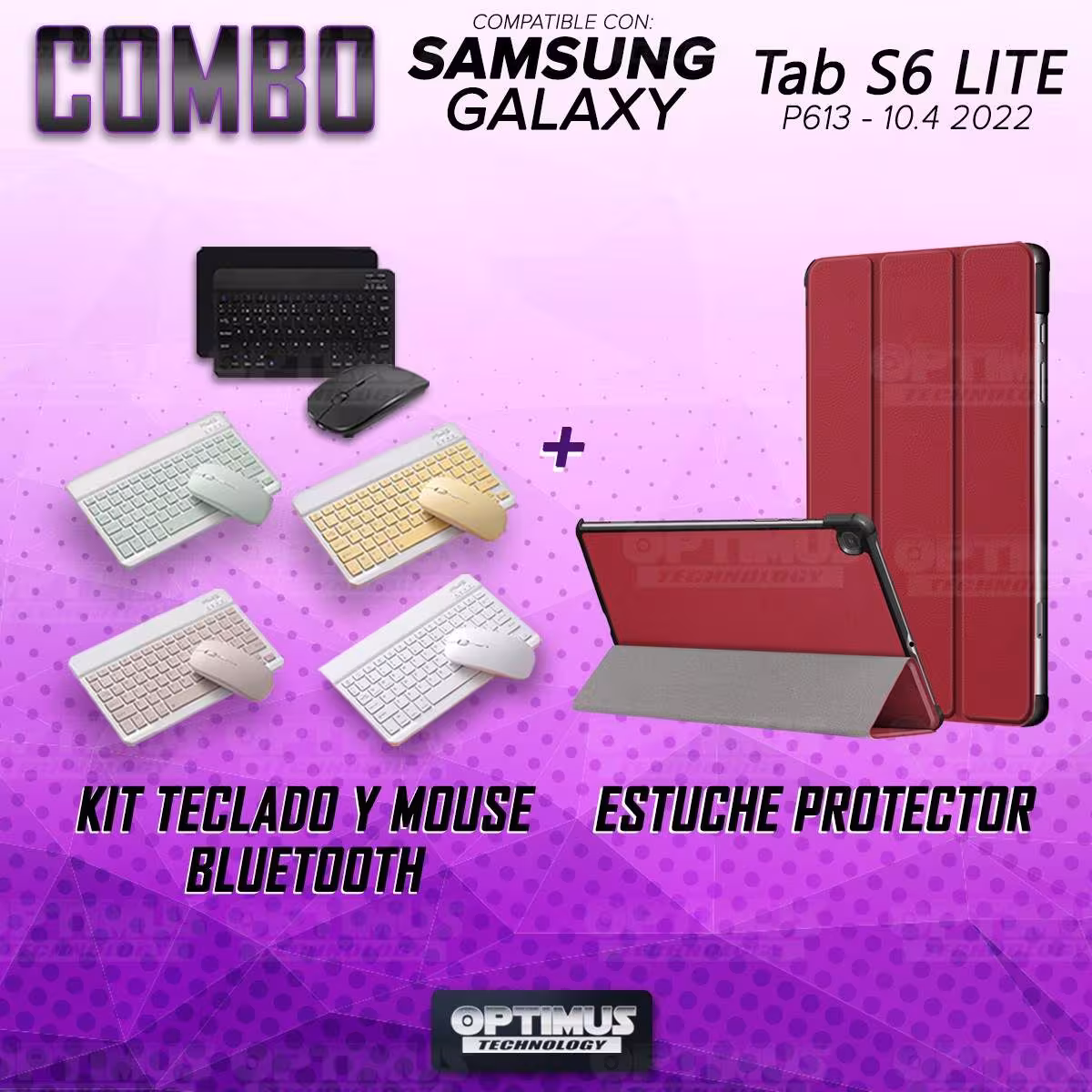 Kit Case Forro Protector + Teclado y Mouse Ratón Bluetooth para Tablet Samsung Galaxy Tab S6 Lite 10.4 2022 P619 - P613 OPTIMUS