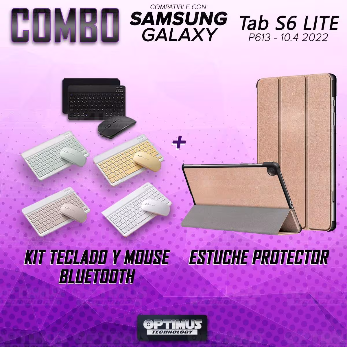 Kit Case Forro Protector + Teclado y Mouse Ratón Bluetooth para Tablet Samsung Galaxy Tab S6 Lite 10.4 2022 P619 - P613 OPTIMUS