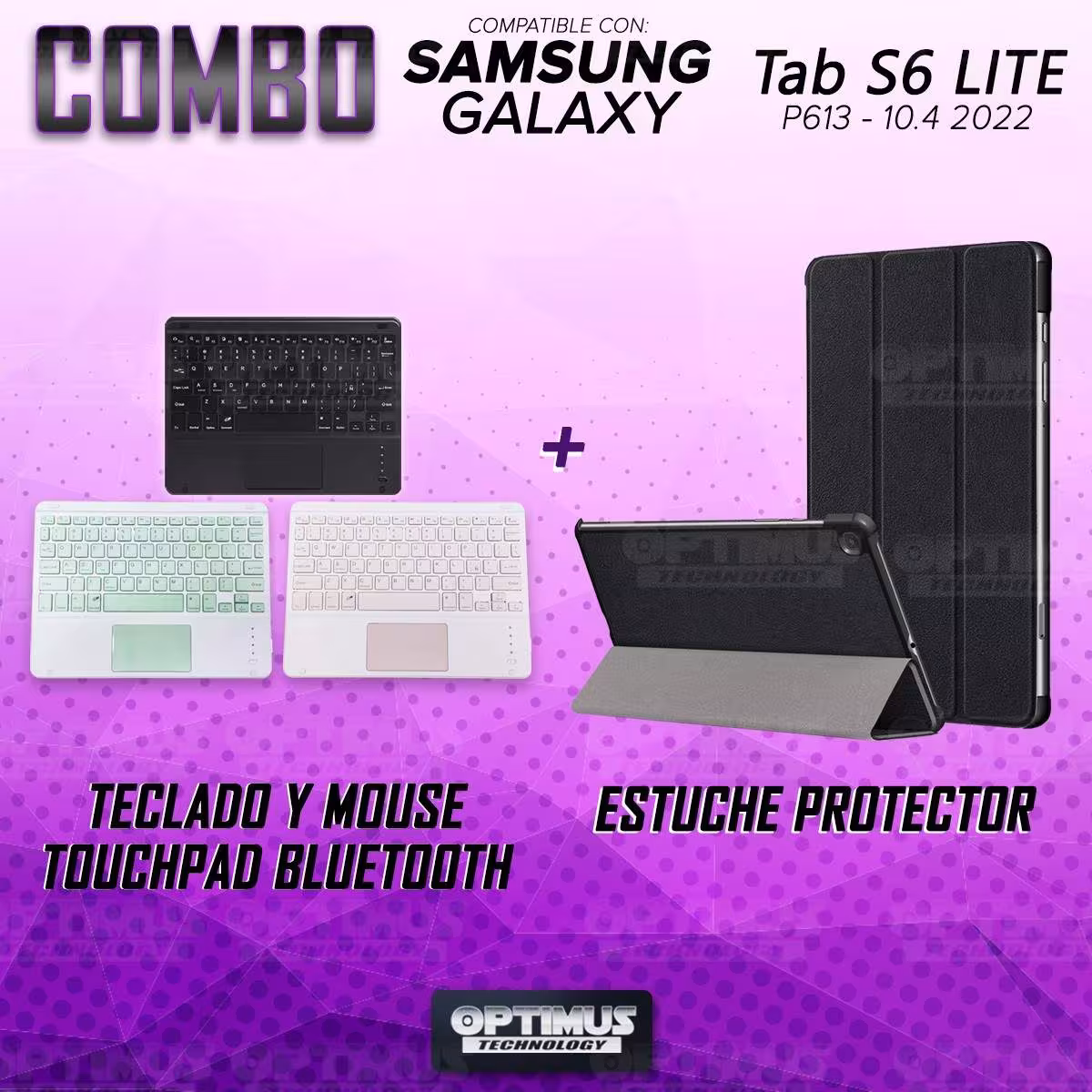 Kit Case Folio Protector + Teclado Mouse Touchpad Bluetooth para Tablet Samsung Galaxy Tab S6 Lite 10.4 2022 P619 - P613 OPTIMUS