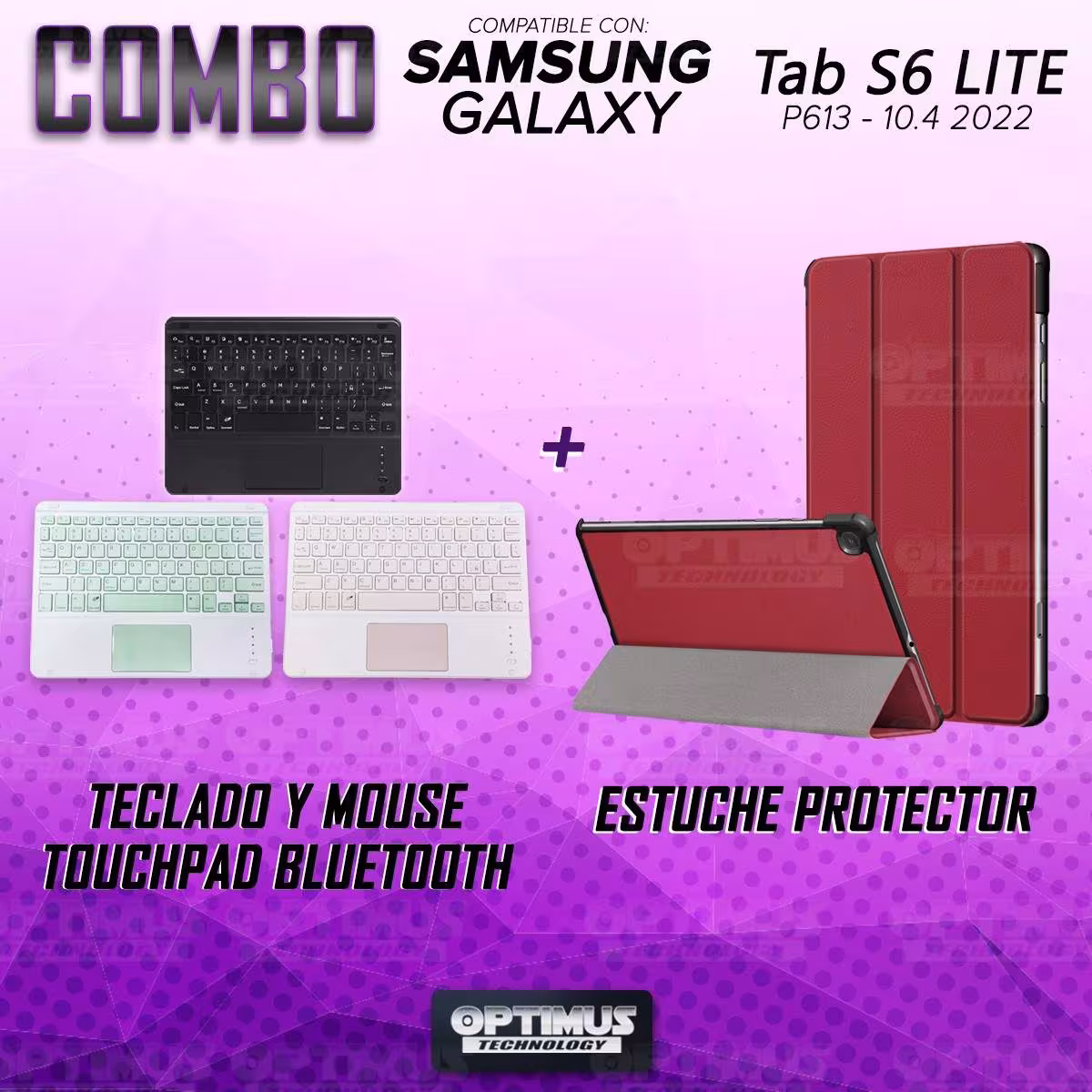 Kit Case Folio Protector + Teclado Mouse Touchpad Bluetooth para Tablet Samsung Galaxy Tab S6 Lite 10.4 2022 P619 - P613 OPTIMUS