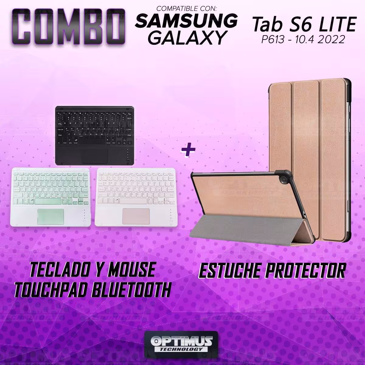 Kit Case Folio Protector + Teclado Mouse Touchpad Bluetooth para Tablet Samsung Galaxy Tab S6 Lite 10.4 2022 P619 - P613 OPTIMUS