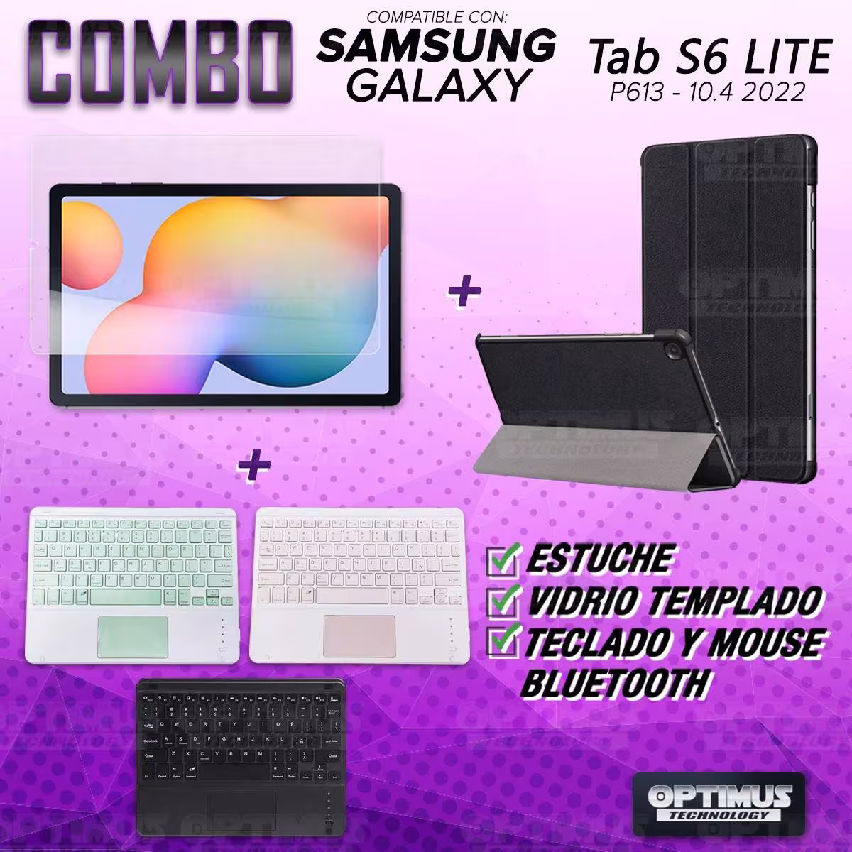 Kit Vidrio templado + Case Protector + Teclado Touchpad Bluetooth Tablet Samsung Galaxy Tab S6 Lite 10.4 2022 P619 - P613 OPTIMU
