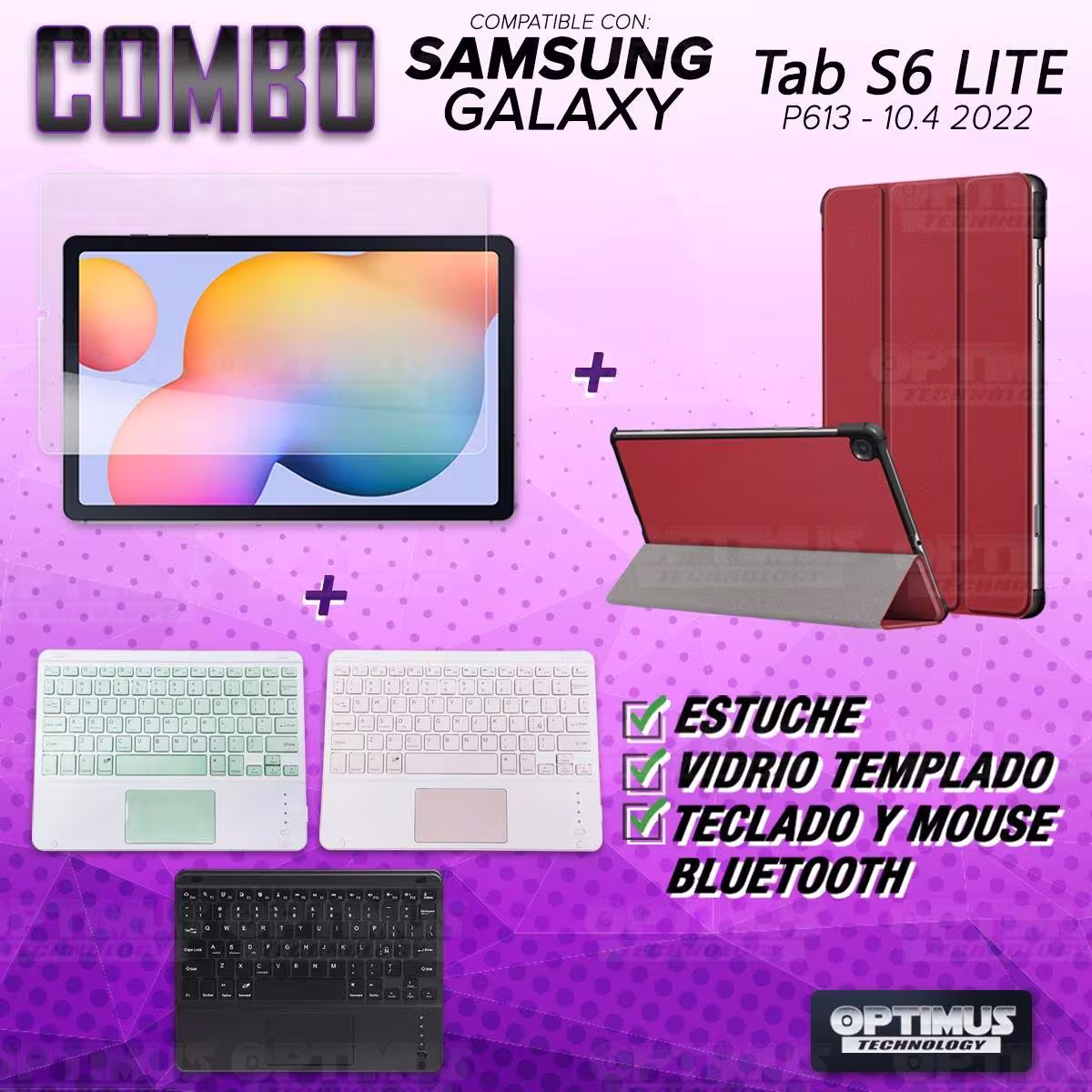 Kit Vidrio templado + Case Protector + Teclado Touchpad Bluetooth Tablet Samsung Galaxy Tab S6 Lite 10.4 2022 P619 - P613 OPTIMU