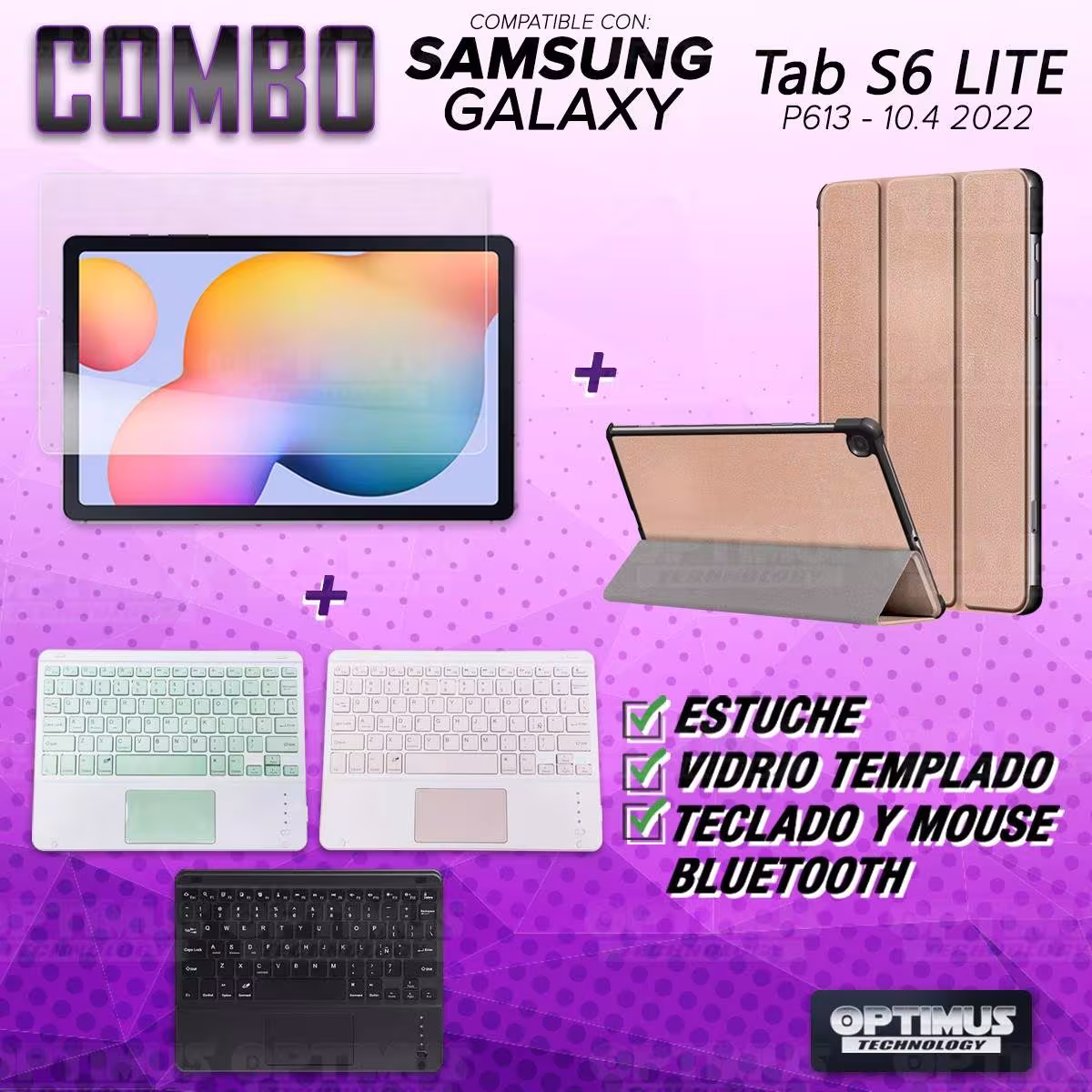 Kit Vidrio templado + Case Protector + Teclado Touchpad Bluetooth Tablet Samsung Galaxy Tab S6 Lite 10.4 2022 P619 - P613 OPTIMU
