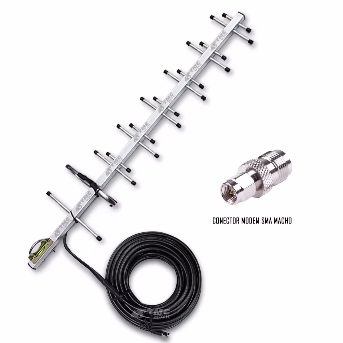 Antena Amplificadora de Señal Road X Pro 60dBs + 8 metros de cable RG-58