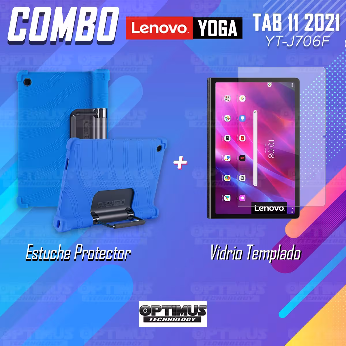 Kit Vidrio templado y Estuche Protector de goma antigolpes con soporte Tablet Lenovo Yoga Tab 11 2021 YT-J706F
