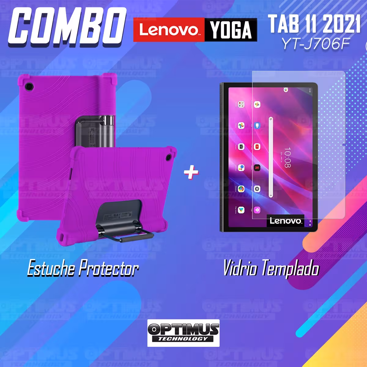 Kit Vidrio templado y Estuche Protector de goma antigolpes con soporte Tablet Lenovo Yoga Tab 11 2021 YT-J706F