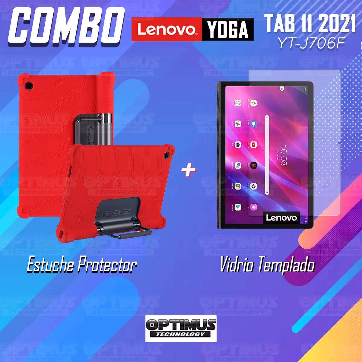 Kit Vidrio templado y Estuche Protector de goma antigolpes con soporte Tablet Lenovo Yoga Tab 11 2021 YT-J706F