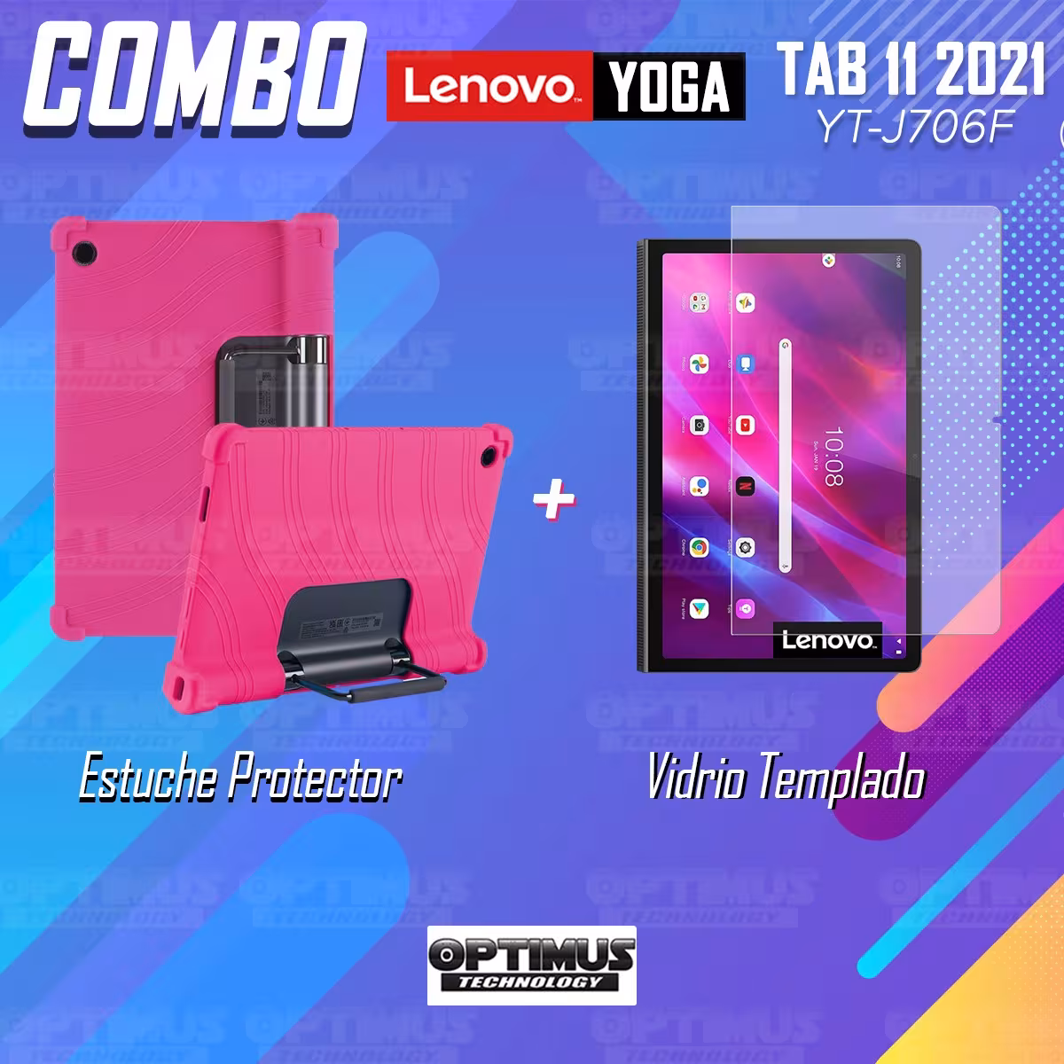 Kit Vidrio templado y Estuche Protector de goma antigolpes con soporte Tablet Lenovo Yoga Tab 11 2021 YT-J706F